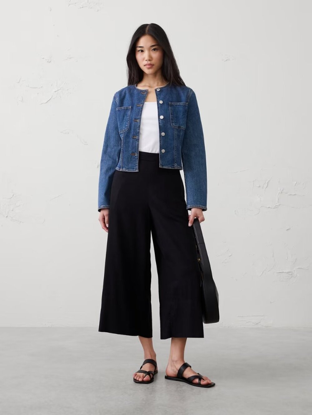 Banana Republic Black Linen Blend Wide Leg Cropped Pants XL